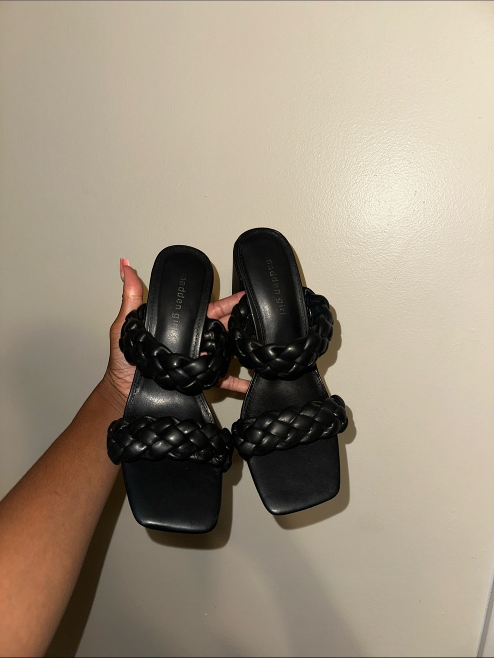Black Braided Double-Strap Slide Heels - Women